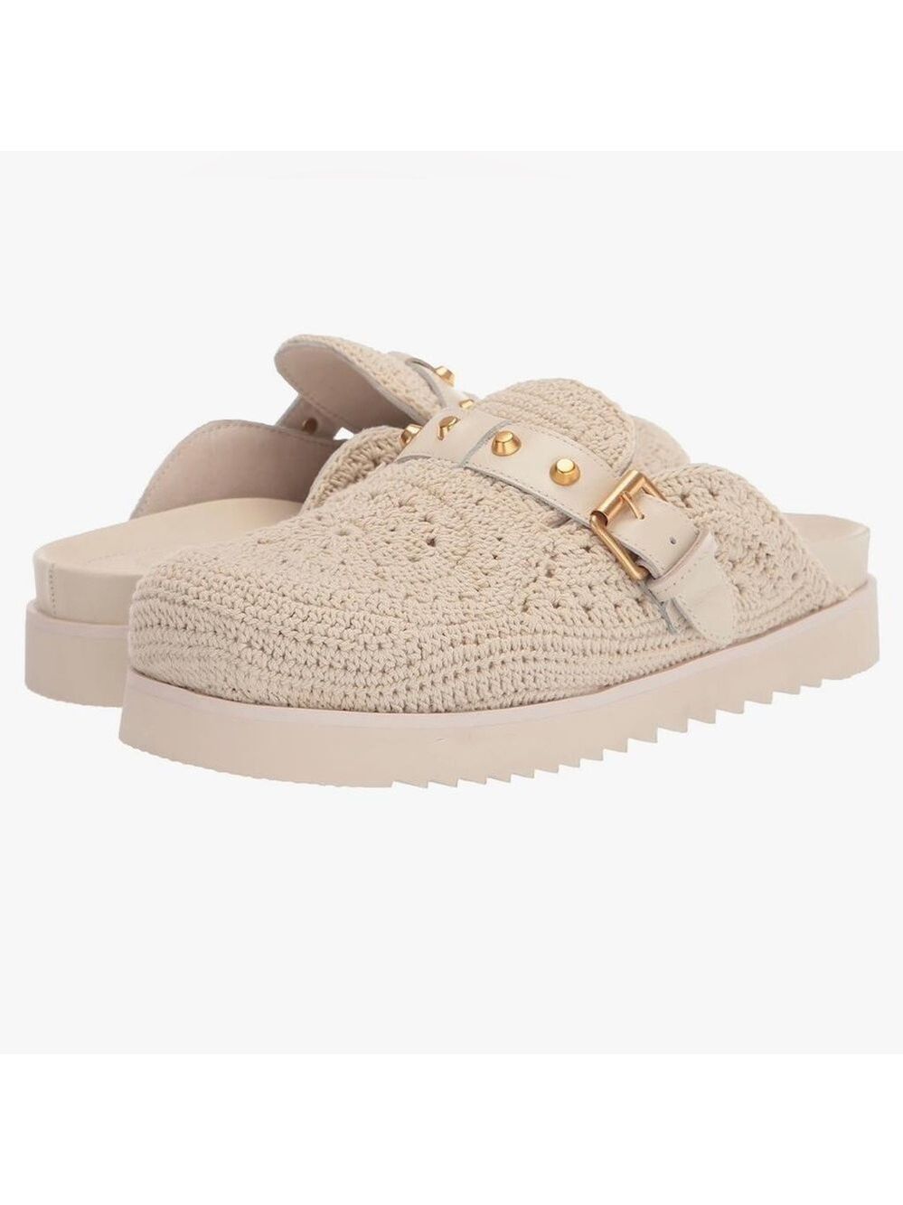 NIB Ash Gioia Ivory Crochet Gold Studs Slipper Slide Clogs